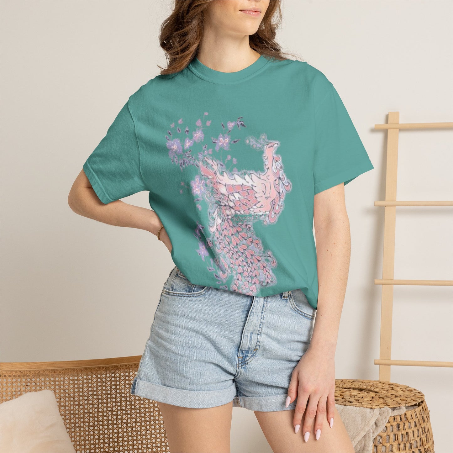 Floral Phoenix T-Shirt — Pastel Peony Bird Graphic