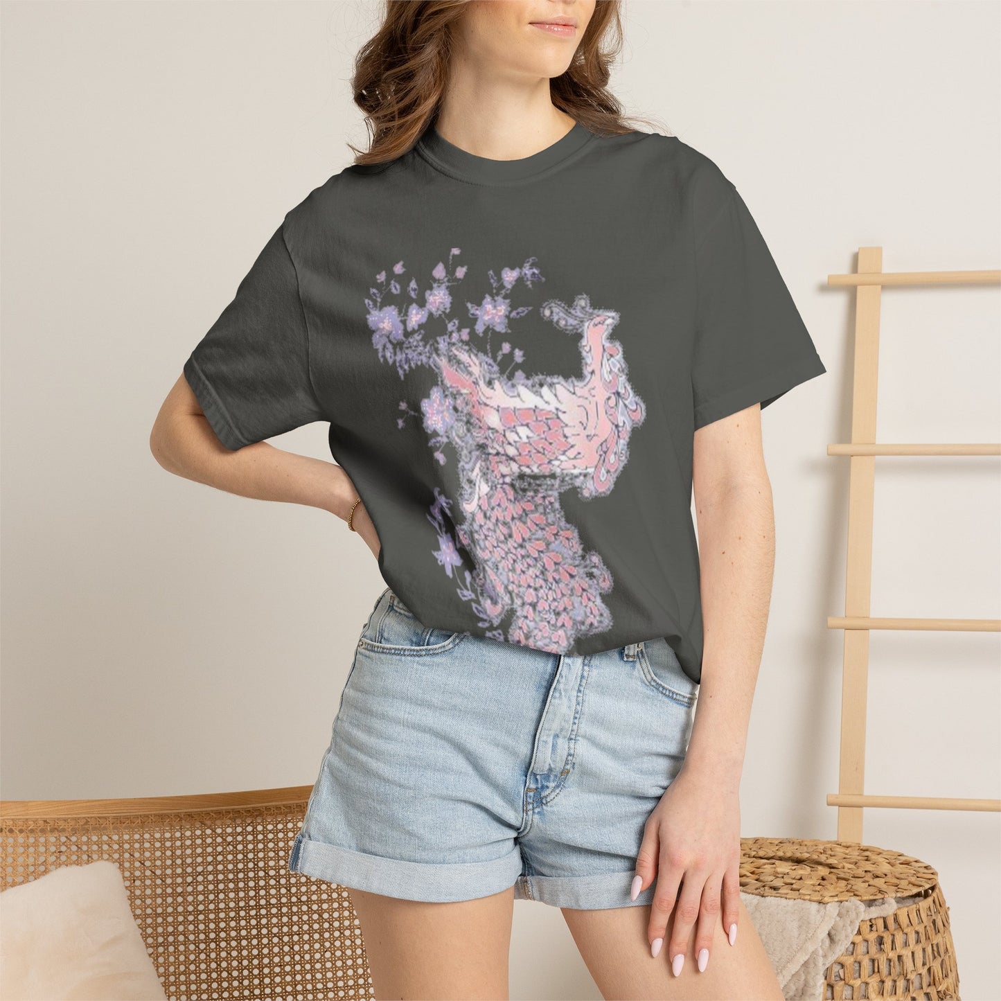 Floral Phoenix T-Shirt — Pastel Peony Bird Graphic