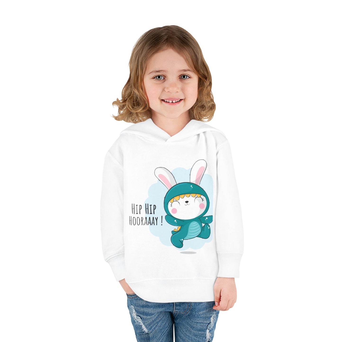 Toddler Hoodie — Cute Bunny "Hip Hip Hooray" Pullover Fleece for Babies & Toddlers