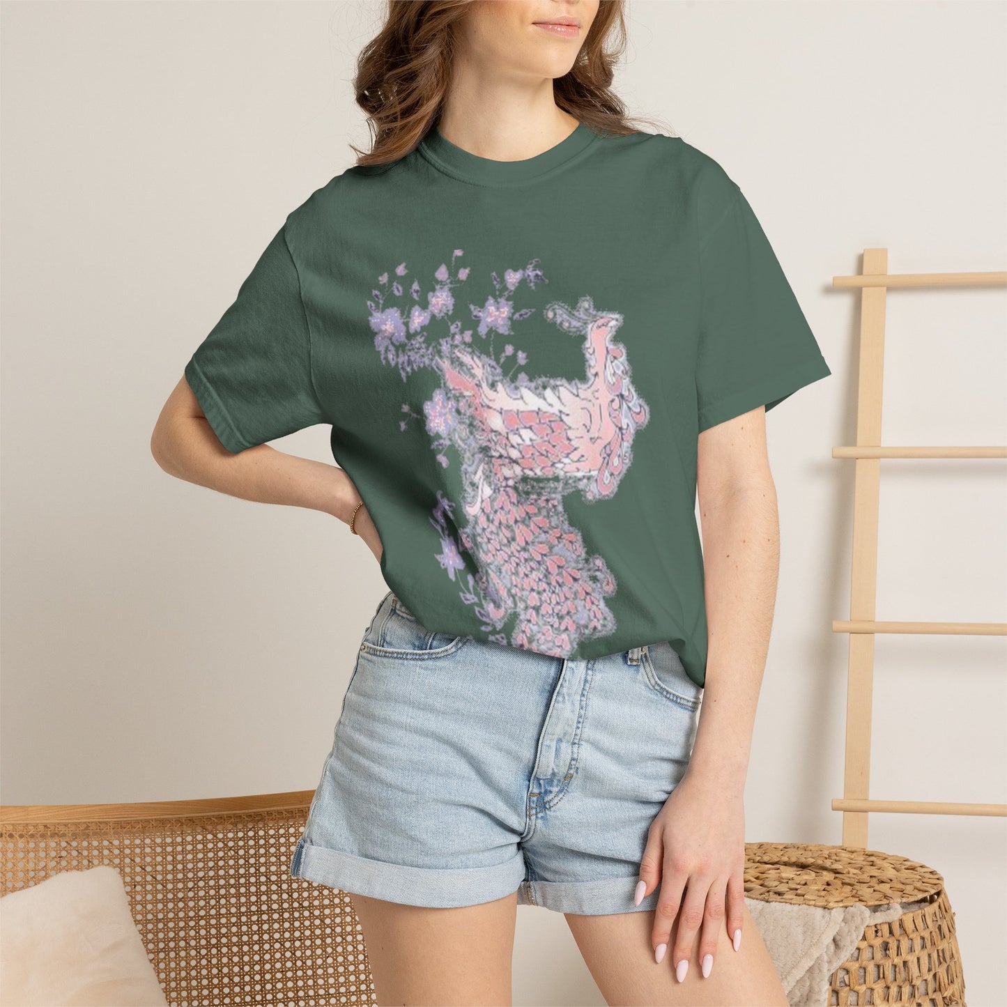 Floral Phoenix T-Shirt — Pastel Peony Bird Graphic