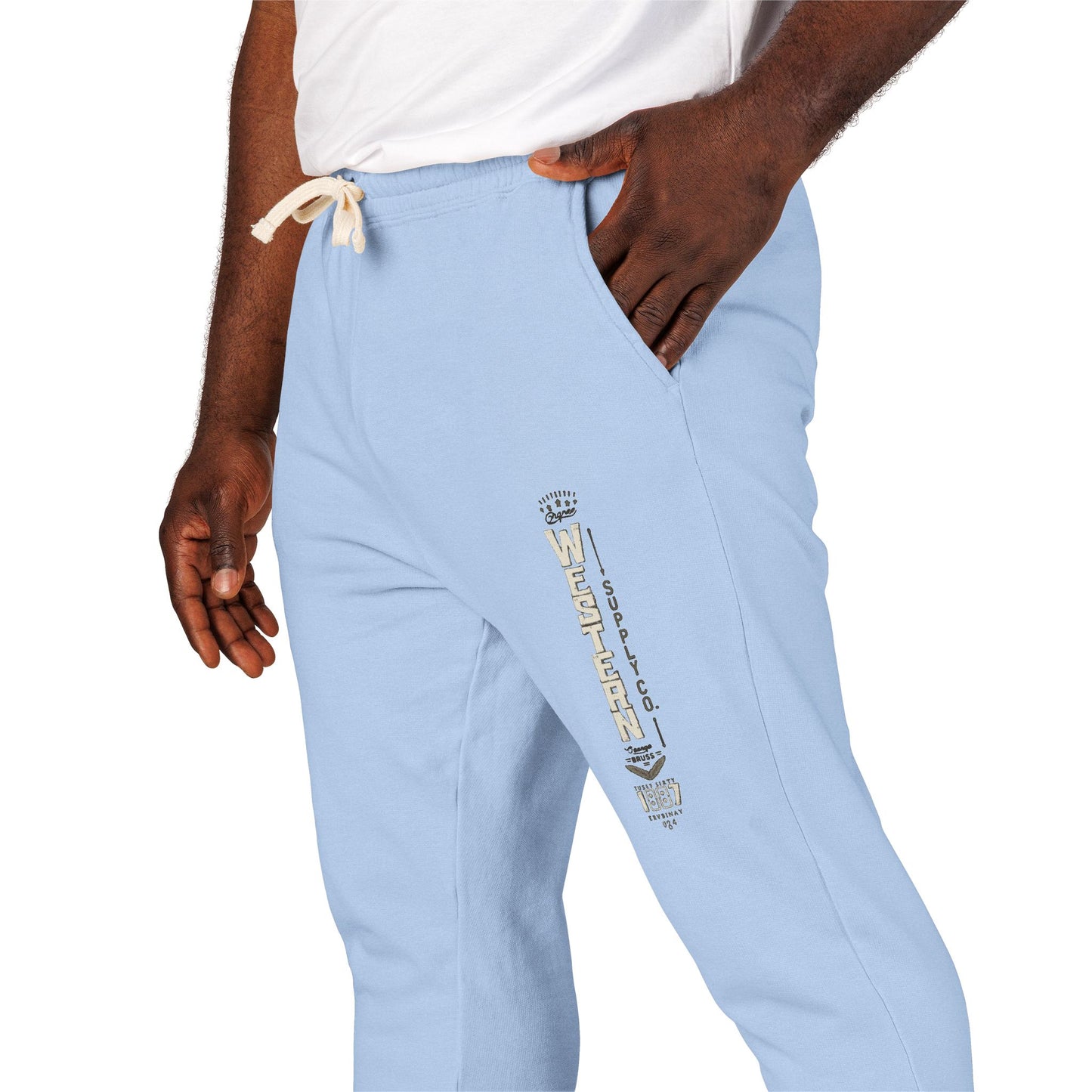 Vintage Vertical Graphic Sweatpants — Earth Green Fleece Joggers