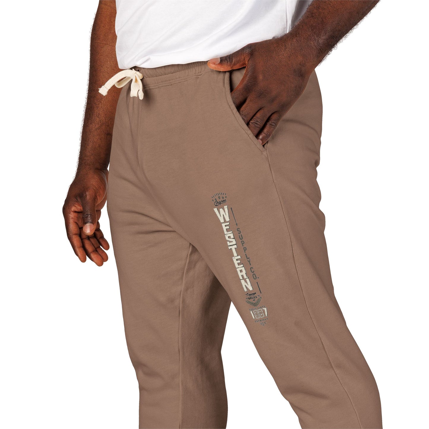 Vintage Vertical Graphic Sweatpants — Earth Green Fleece Joggers