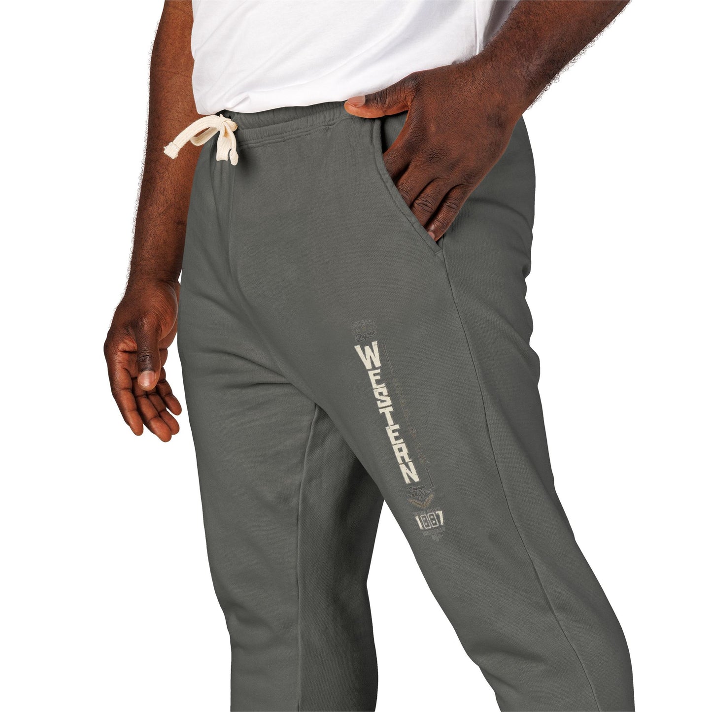 Vintage Vertical Graphic Sweatpants — Earth Green Fleece Joggers