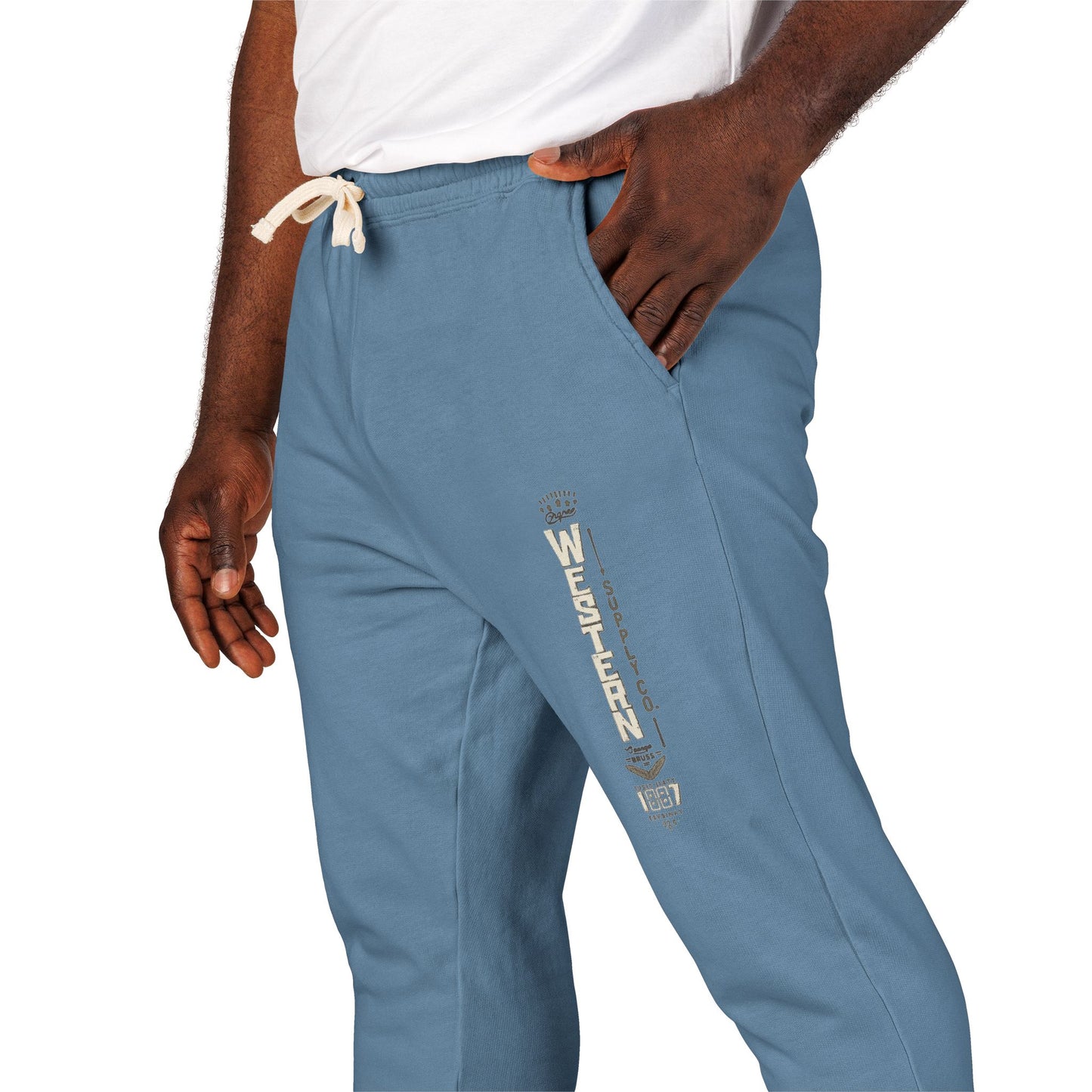Vintage Vertical Graphic Sweatpants — Earth Green Fleece Joggers
