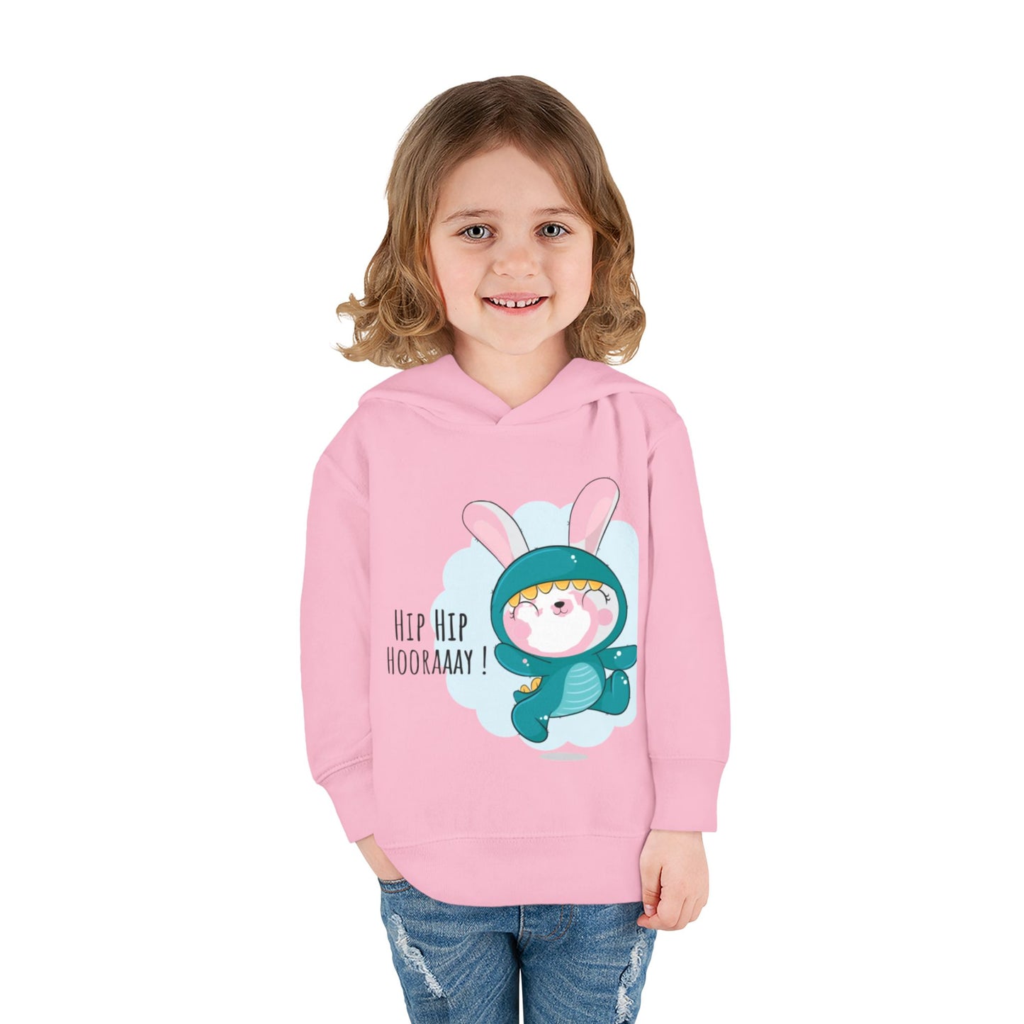 Toddler Hoodie — Cute Bunny "Hip Hip Hooray" Pullover Fleece for Babies & Toddlers