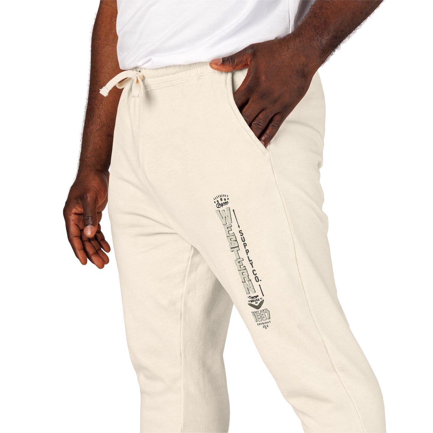Vintage Vertical Graphic Sweatpants — Earth Green Fleece Joggers