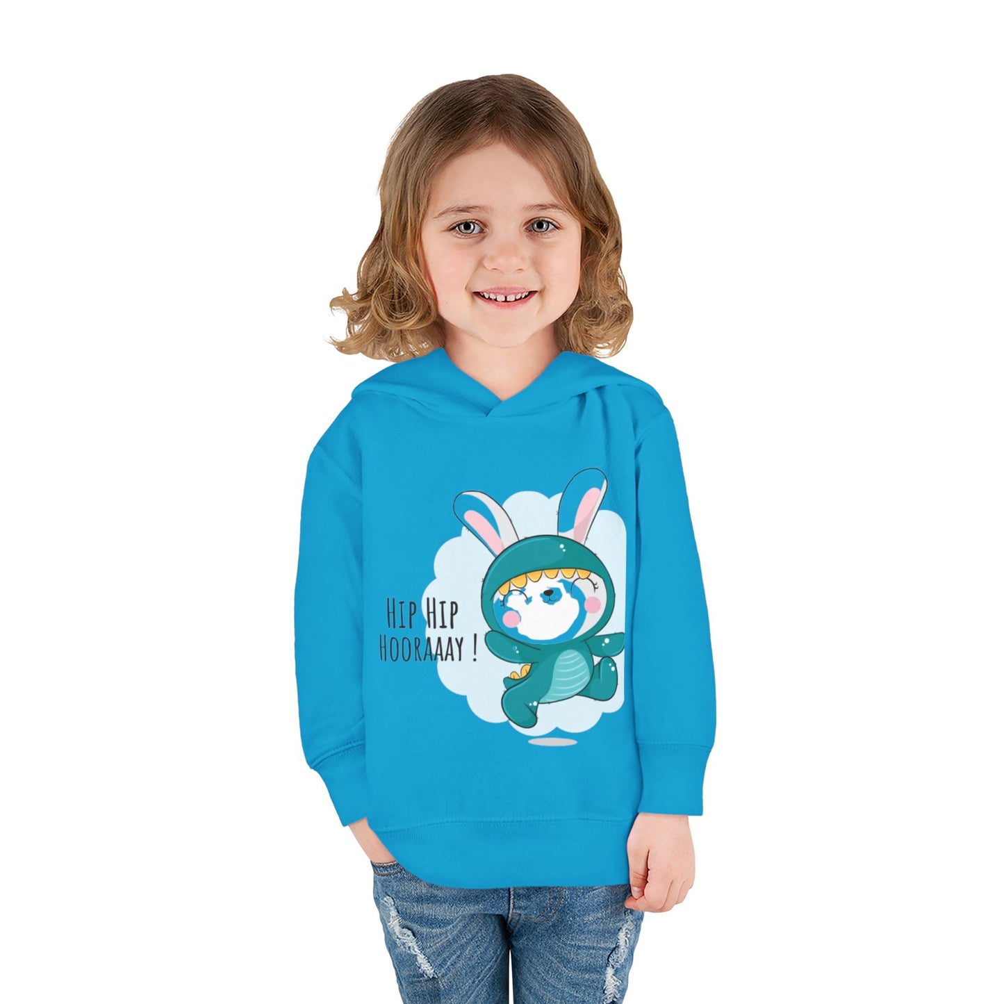 Toddler Hoodie — Cute Bunny "Hip Hip Hooray" Pullover Fleece for Babies & Toddlers