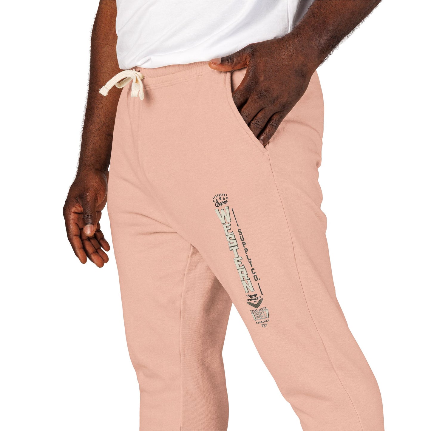 Vintage Vertical Graphic Sweatpants — Earth Green Fleece Joggers