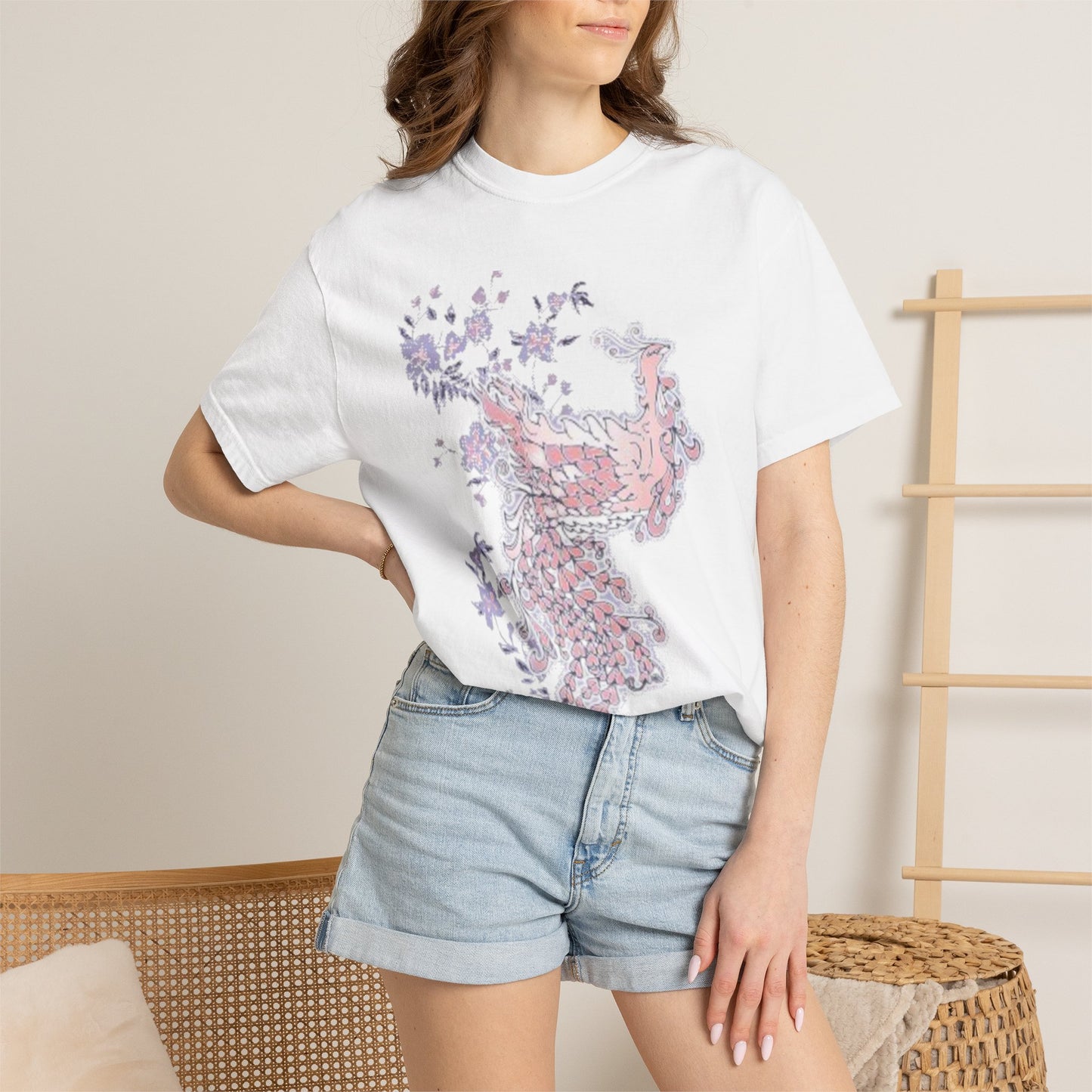 Floral Phoenix T-Shirt — Pastel Peony Bird Graphic