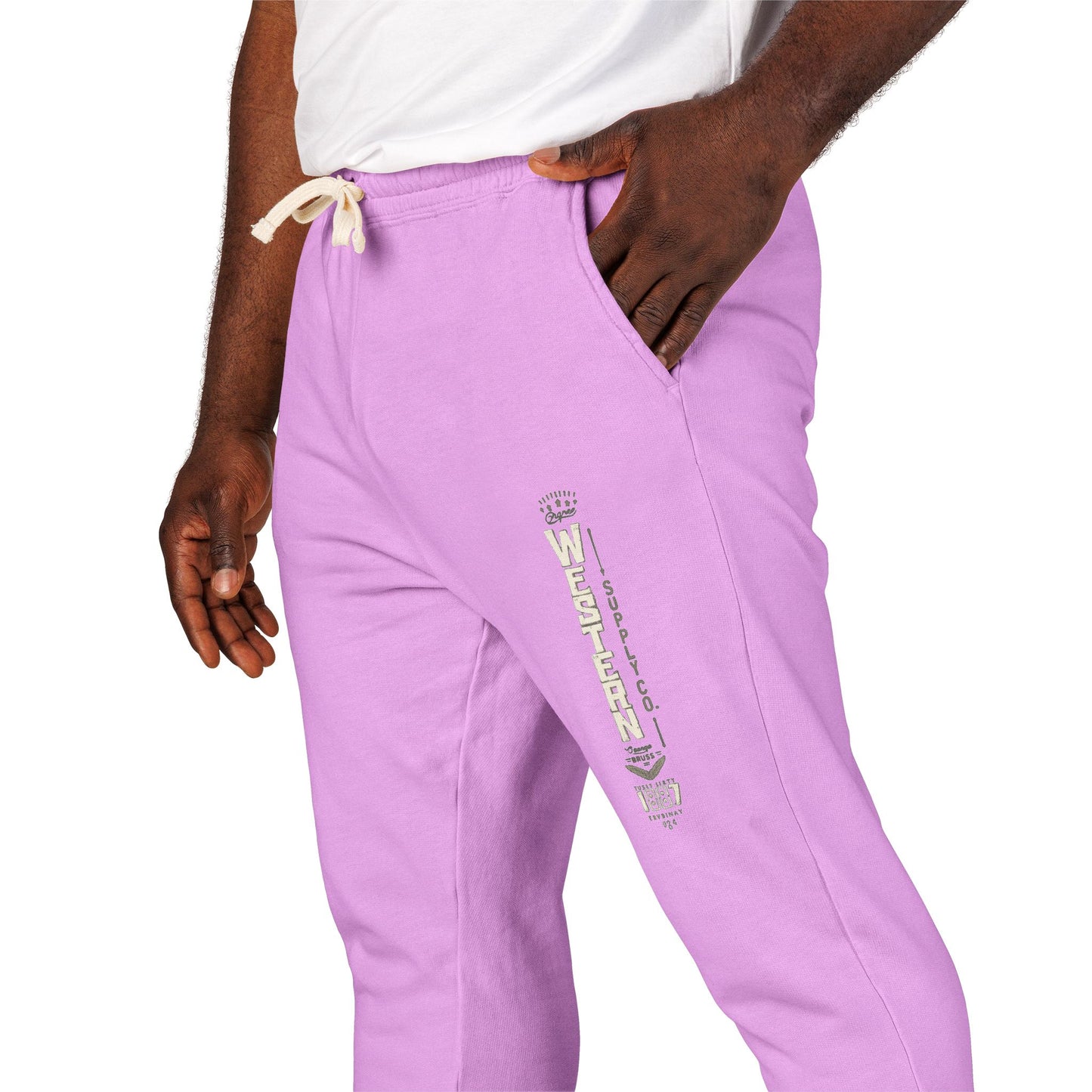 Vintage Vertical Graphic Sweatpants — Earth Green Fleece Joggers