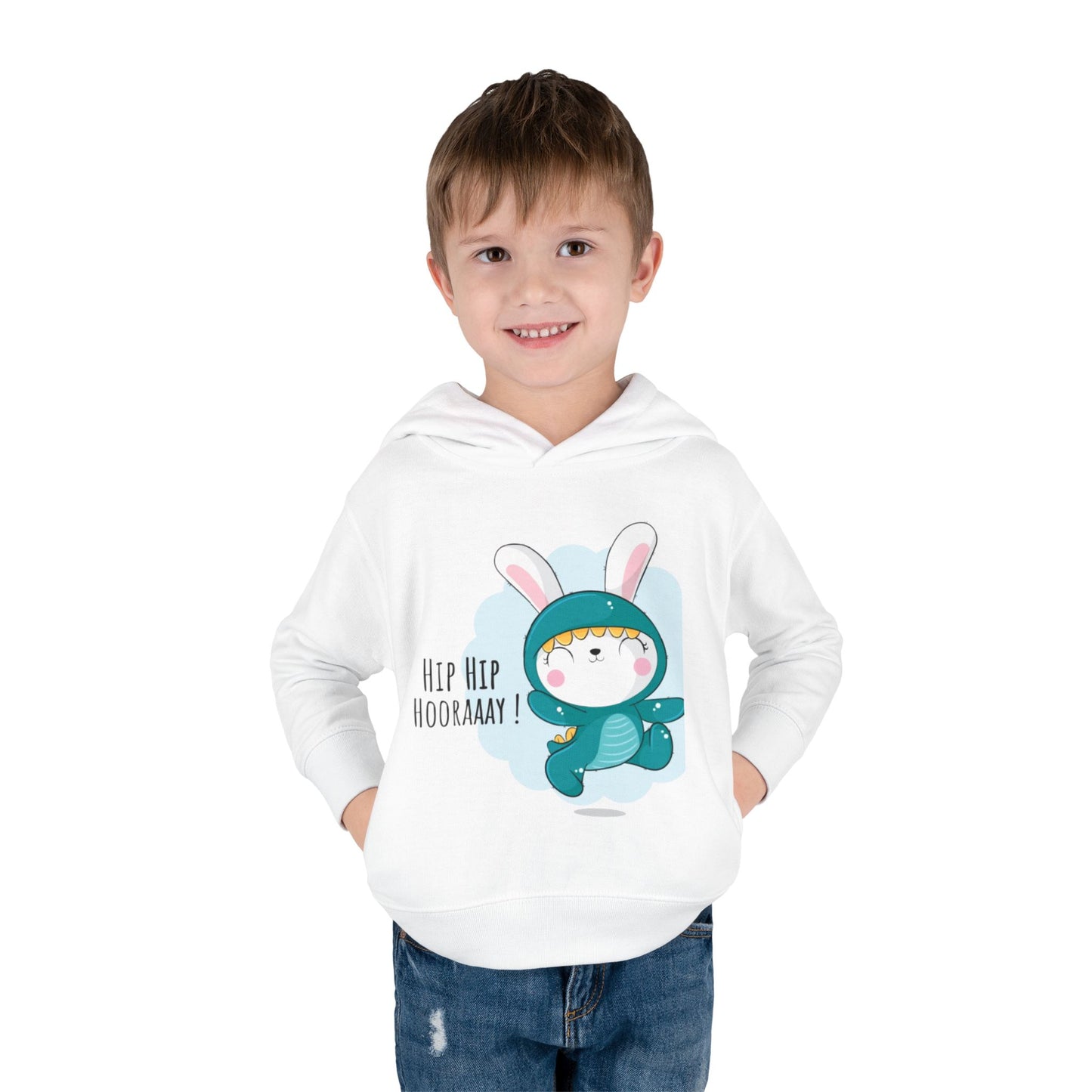 Toddler Hoodie — Cute Bunny "Hip Hip Hooray" Pullover Fleece for Babies & Toddlers