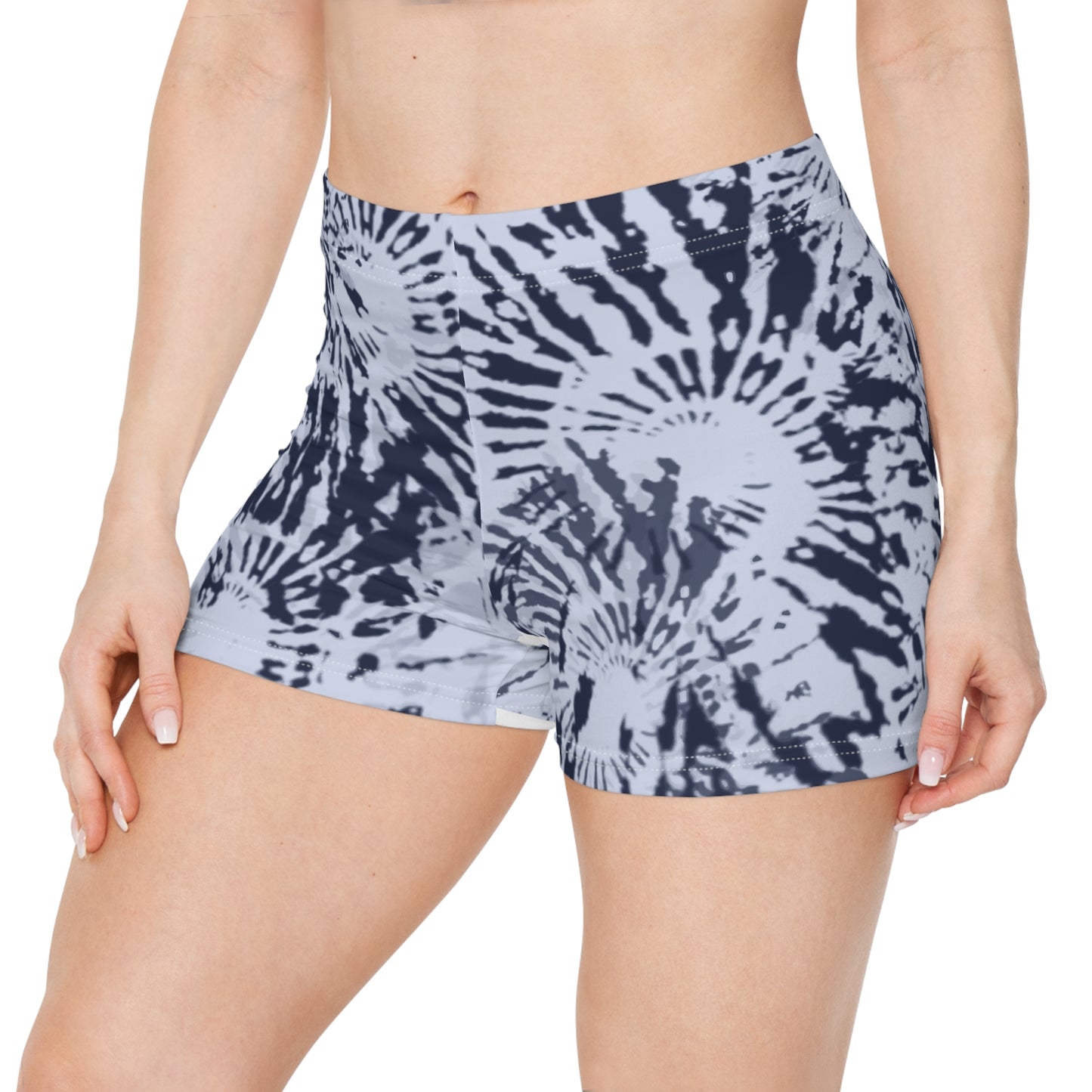 Tie-Dye Spiral Women's Shorts — Soft Navy Swirl Activewear